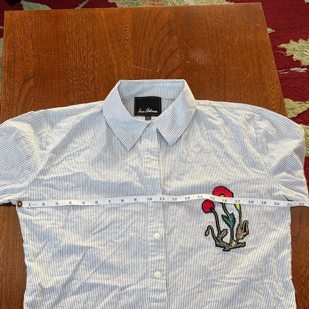 Sam Edelman Pin Striped Shirt Dress or Nightshirt with Floral Embroidery Large - Picture 6 of 9